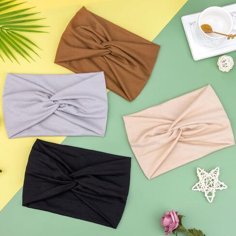 DRESHOW 4 Pack Turban Headbands for Women Wide Vintage Head Wraps Knotted Cute Hair Band Accessories in Kuwait