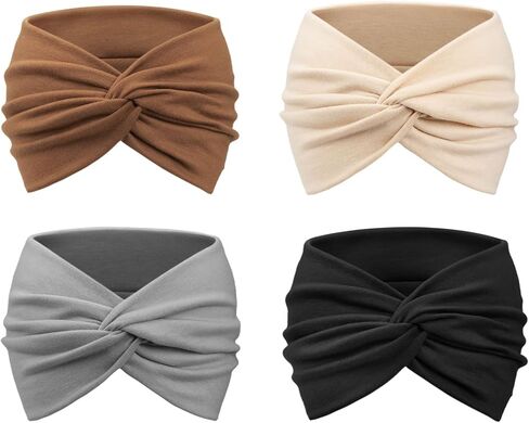 DRESHOW 4 Pack Turban Headbands for Women Wide Vintage Head Wraps Knotted Cute Hair Band Accessories in Kuwait