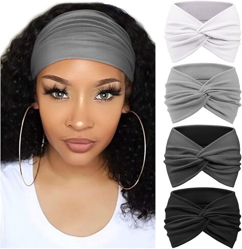 DRESHOW 4 Pack Turban Headbands for Women Wide Vintage Head Wraps Knotted Cute Hair Band Accessories in Kuwait