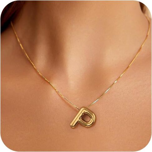 BAYLAY Gold Bubble Letter Necklace for Women- 18K Gold Filled Ballon Bubble Letter Necklace Gold Bubble Inittial Necklace Dainty Bubble Letter Initial Bubble Letter Necklace Gold Necklace for Women in Saudi Arabia
