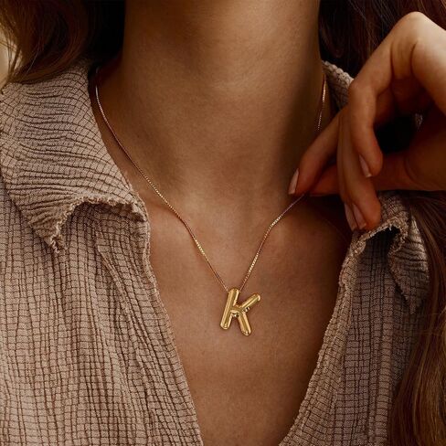 BAYLAY Gold Bubble Letter Necklace for Women- 18K Gold Filled Ballon Bubble Letter Necklace Gold Bubble Inittial Necklace Dainty Bubble Letter Initial Bubble Letter Necklace Gold Necklace for Women in Saudi Arabia
