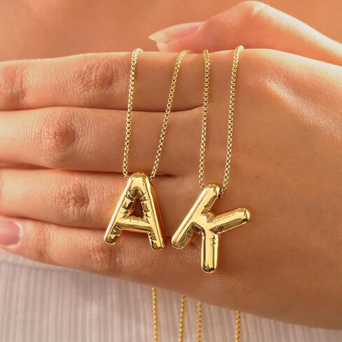 BAYLAY Gold Bubble Letter Necklace for Women- 18K Gold Filled Ballon Bubble Letter Necklace Gold Bubble Inittial Necklace Dainty Bubble Letter Initial Bubble Letter Necklace Gold Necklace for Women in Saudi Arabia