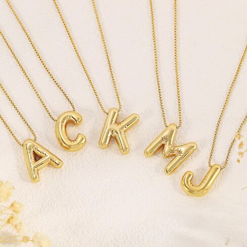 BAYLAY Gold Bubble Letter Necklace for Women- 18K Gold Filled Ballon Bubble Letter Necklace Gold Bubble Inittial Necklace Dainty Bubble Letter Initial Bubble Letter Necklace Gold Necklace for Women in Saudi Arabia