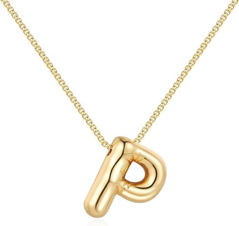 BAYLAY Gold Bubble Letter Necklace for Women- 18K Gold Filled Ballon Bubble Letter Necklace Gold Bubble Inittial Necklace Dainty Bubble Letter Initial Bubble Letter Necklace Gold Necklace for Women in Saudi Arabia