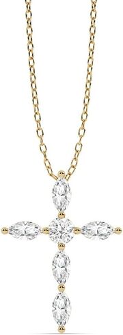 Lab Grown Diamond Cross Necklace for Women | 1 CT. TW Marquise Diamond Cross Pendant | Real 14K Yellow Gold | Ideal Gift for Women in Kuwait