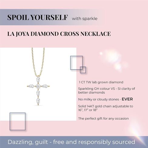 Lab Grown Diamond Cross Necklace for Women | 1 CT. TW Marquise Diamond Cross Pendant | Real 14K Yellow Gold | Ideal Gift for Women in Kuwait