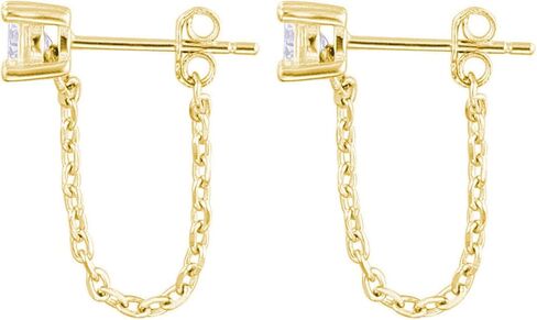 Reffeer 925 Sterling Silver CZ Chain Studs Earrings Dangle for Women Teens CZ Chain Drop Earrings Studs in Kuwait