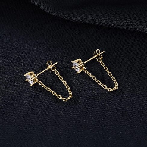 Reffeer 925 Sterling Silver CZ Chain Studs Earrings Dangle for Women Teens CZ Chain Drop Earrings Studs in Kuwait
