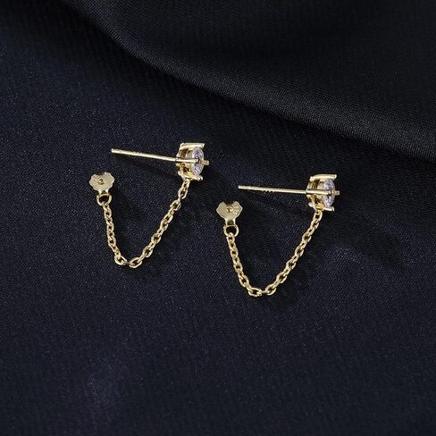 Reffeer 925 Sterling Silver CZ Chain Studs Earrings Dangle for Women Teens CZ Chain Drop Earrings Studs in Kuwait