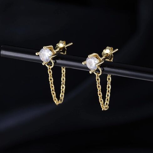 Reffeer 925 Sterling Silver CZ Chain Studs Earrings Dangle for Women Teens CZ Chain Drop Earrings Studs in Kuwait