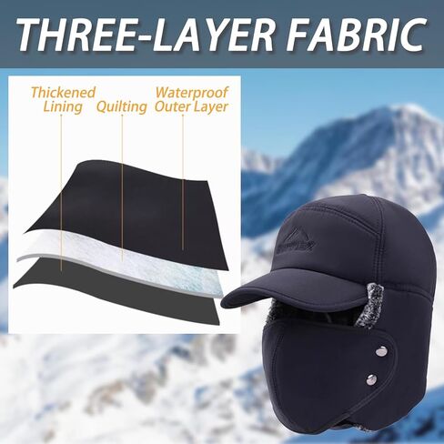 KXF 3 في 1 قبعة الصياد الشتوية مقاومة للرياح مبطنة بالفرو الصناعي قبعة صيد مع اللوحات الأذن وغطاء الوجه للرجال والنساء in Kuwait