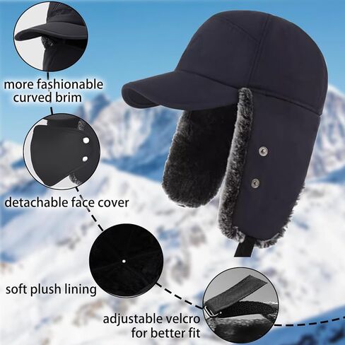 KXF 3 في 1 قبعة الصياد الشتوية مقاومة للرياح مبطنة بالفرو الصناعي قبعة صيد مع اللوحات الأذن وغطاء الوجه للرجال والنساء in Kuwait