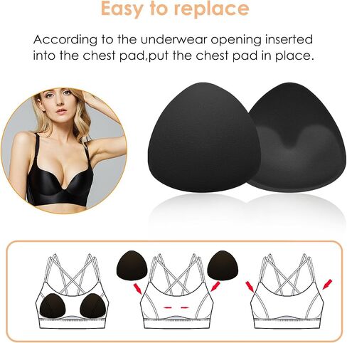 Bra Pad Inserts, Sewn and Padded Breast Pads, Breathable Breast Enhancers Inserts Add 1-2 Cups, Suitable for A, B, C, D Cup Sports Bras, Dresses and Swimsuit Bikinis(Black) in Saudi Arabia