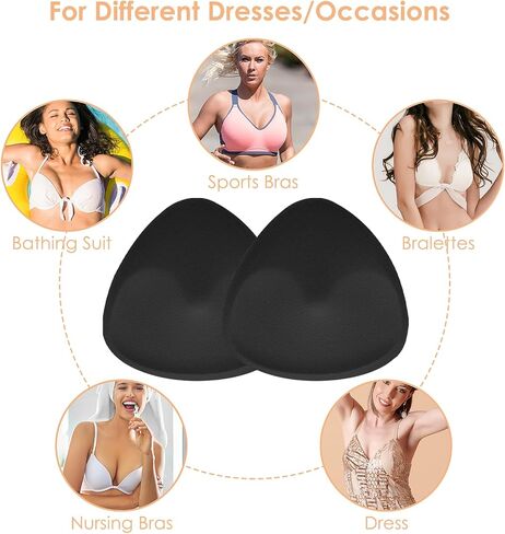Bra Pad Inserts, Sewn and Padded Breast Pads, Breathable Breast Enhancers Inserts Add 1-2 Cups, Suitable for A, B, C, D Cup Sports Bras, Dresses and Swimsuit Bikinis(Black) in Saudi Arabia
