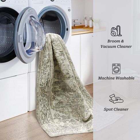 8x10 Washable Area Rug - Non Slip Vintage Rugs Soft Foldable Stain Resistant Large Carpet for Bedroom Living Room Office & Home Decor (Grey/Yellow,8'x10') in Saudi Arabia