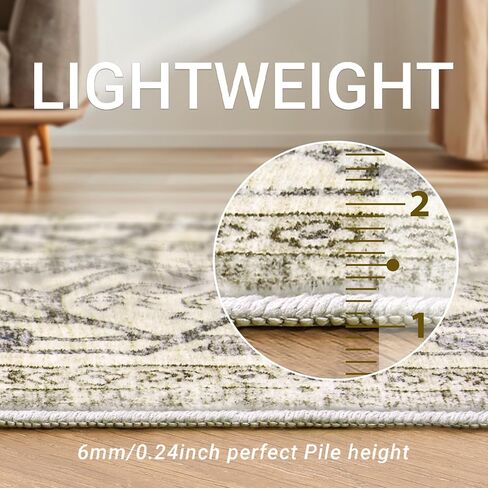 8x10 Washable Area Rug - Non Slip Vintage Rugs Soft Foldable Stain Resistant Large Carpet for Bedroom Living Room Office & Home Decor (Grey/Yellow,8'x10') in Saudi Arabia