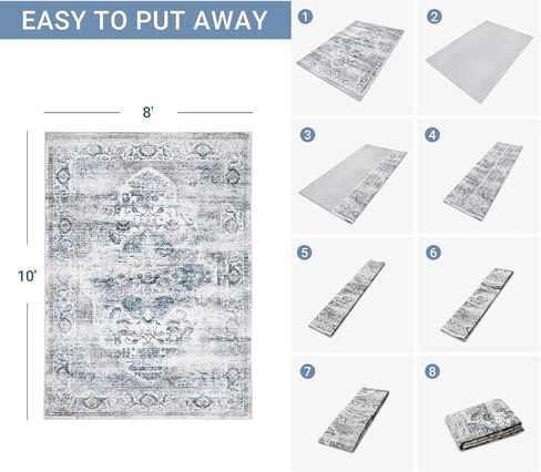 8x10 Washable Area Rug - Non Slip Vintage Rugs Soft Foldable Stain Resistant Large Carpet for Bedroom Living Room Office & Home Decor (Grey/Yellow,8'x10') in Saudi Arabia