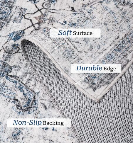 8x10 Washable Area Rug - Non Slip Vintage Rugs Soft Foldable Stain Resistant Large Carpet for Bedroom Living Room Office & Home Decor (Grey/Yellow,8'x10') in Saudi Arabia