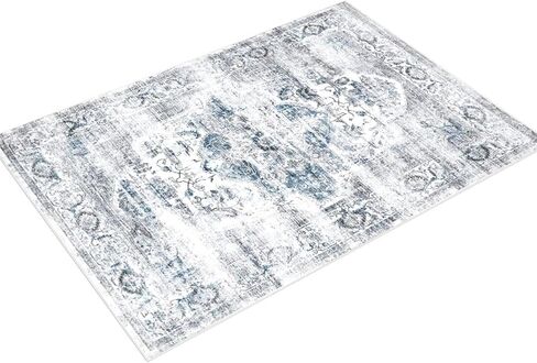 8x10 Washable Area Rug - Non Slip Vintage Rugs Soft Foldable Stain Resistant Large Carpet for Bedroom Living Room Office & Home Decor (Grey/Yellow,8'x10') in Saudi Arabia