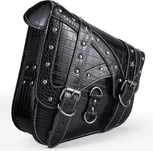 Motorcycle Swingarm Bag Left Side, Vintage Crocodile Texture PU leather, Motorcycle Swing Arm Bags Saddlebags Bags Compatible with Harley Heritage Softail Springer Classic Fat Boy, Black in Saudi Arabia