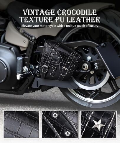 Motorcycle Swingarm Bag Left Side, Vintage Crocodile Texture PU leather, Motorcycle Swing Arm Bags Saddlebags Bags Compatible with Harley Heritage Softail Springer Classic Fat Boy, Black in Saudi Arabia