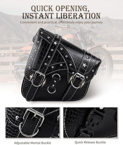 Motorcycle Swingarm Bag Left Side, Vintage Crocodile Texture PU leather, Motorcycle Swing Arm Bags Saddlebags Bags Compatible with Harley Heritage Softail Springer Classic Fat Boy, Black in Saudi Arabia