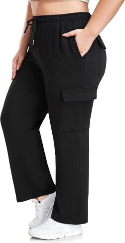 FOREYOND Plus Size Sweatpants for Women Wide Leg Cargo Sweat Pants Casual Lounge Loose Workout Yoga Pants with Pockets in Kuwait
