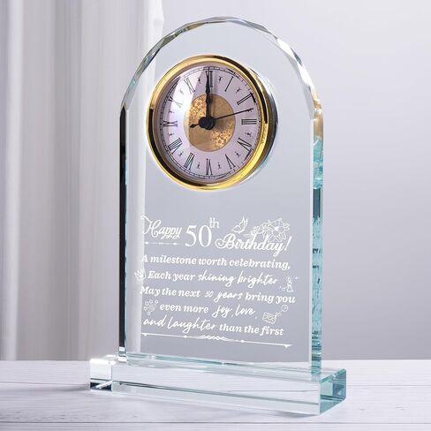 50th Wedding Anniversary Crystal Gifts for Parents Couple Husband Wife, Roman Numeral Quartz Clock for Desk Shelf Mantel Table Decoration in Saudi Arabia