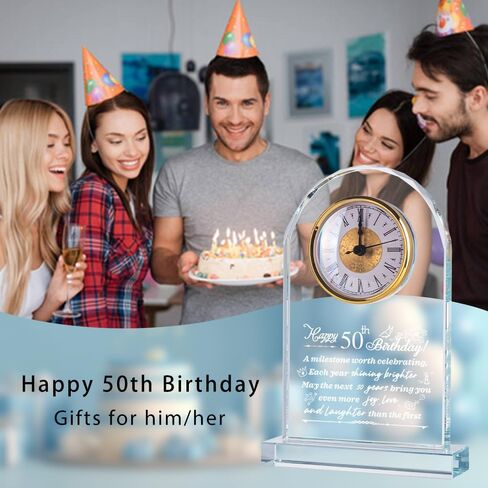 50th Wedding Anniversary Crystal Gifts for Parents Couple Husband Wife, Roman Numeral Quartz Clock for Desk Shelf Mantel Table Decoration in Saudi Arabia