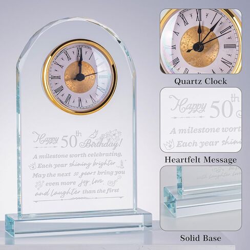 50th Wedding Anniversary Crystal Gifts for Parents Couple Husband Wife, Roman Numeral Quartz Clock for Desk Shelf Mantel Table Decoration in Saudi Arabia