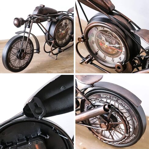 YOUKI Metal Motorcycle Art Wall Decor Desk Shelf Clocks Non Ticking Battery Operated Home Decorative Gift Idea,Wall Decorations for Bedroom Office 16.6 x 1.5X 7.9 Inches,Bronze in Saudi Arabia