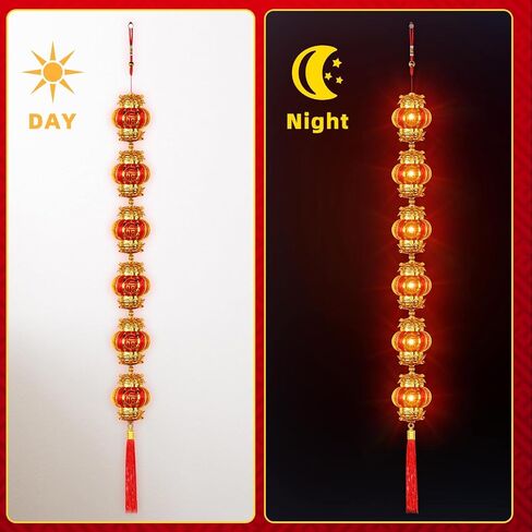 VIHOSE 2 Pcs Chinese New Year Hanging Decorations Electronic LED Firecracker Lights Luminous Chinese Spring Festival Ornament Red Lucky Tassel Octagon Blessing Chinese Traditional Decor for Home Door in Saudi Arabia