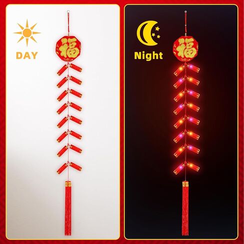 VIHOSE 2 Pcs Chinese New Year Hanging Decorations Electronic LED Firecracker Lights Luminous Chinese Spring Festival Ornament Red Lucky Tassel Octagon Blessing Chinese Traditional Decor for Home Door in Saudi Arabia