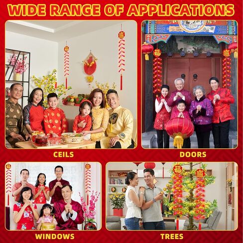 VIHOSE 2 Pcs Chinese New Year Hanging Decorations Electronic LED Firecracker Lights Luminous Chinese Spring Festival Ornament Red Lucky Tassel Octagon Blessing Chinese Traditional Decor for Home Door in Saudi Arabia