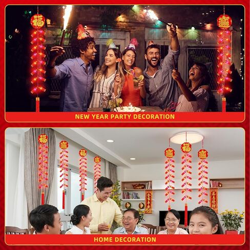VIHOSE 2 Pcs Chinese New Year Hanging Decorations Electronic LED Firecracker Lights Luminous Chinese Spring Festival Ornament Red Lucky Tassel Octagon Blessing Chinese Traditional Decor for Home Door in Saudi Arabia