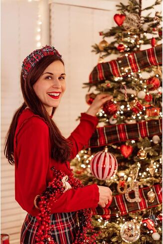 boderier Christmas Headbands for Women Red Plaid Headband Jeweled Crystal Wide Knotted Headband Xmas Holiday Hair Accessories Gifts (Red Plaid) in Kuwait