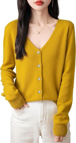 Women's 100% Merino Wool Cardigan 2024 Fall Winter Sexy V Neck Long Sleeve Lightweight Knit Cardigan Sweater in Saudi Arabia