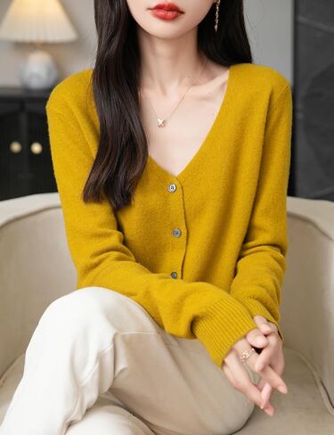Women's 100% Merino Wool Cardigan 2024 Fall Winter Sexy V Neck Long Sleeve Lightweight Knit Cardigan Sweater in Saudi Arabia
