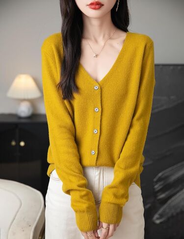 Women's 100% Merino Wool Cardigan 2024 Fall Winter Sexy V Neck Long Sleeve Lightweight Knit Cardigan Sweater in Saudi Arabia
