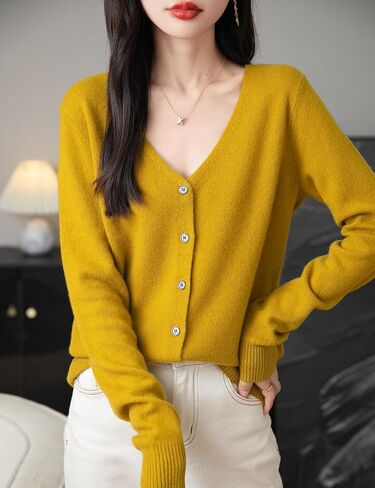 Women's 100% Merino Wool Cardigan 2024 Fall Winter Sexy V Neck Long Sleeve Lightweight Knit Cardigan Sweater in Saudi Arabia