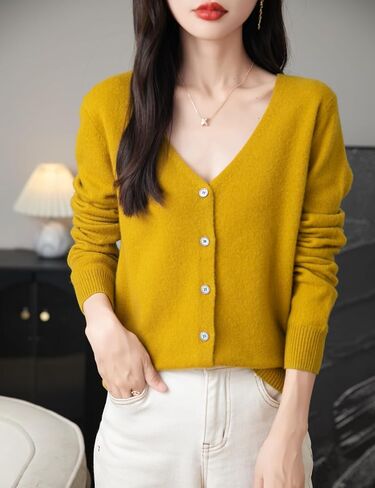 Women's 100% Merino Wool Cardigan 2024 Fall Winter Sexy V Neck Long Sleeve Lightweight Knit Cardigan Sweater in Saudi Arabia