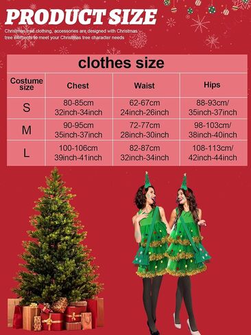 Berlune 7 Pcs Christmas Tree Costume Set for Women Christmas Outfit Dress Hat Headband Bag Glasses Frame Socks Sequins (Novel,Medium) in Saudi Arabia