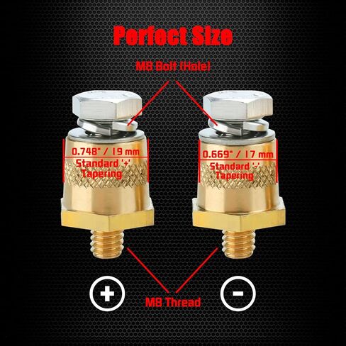 Ampper M8 Thread Male Brass Battery Charging Post Terminals, M8 Battery Post Adapter (+/-) with Top Bolts for Extension, Pack of 4 in Saudi Arabia