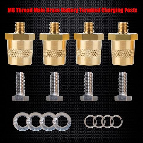 Ampper M8 Thread Male Brass Battery Charging Post Terminals, M8 Battery Post Adapter (+/-) with Top Bolts for Extension, Pack of 4 in Saudi Arabia