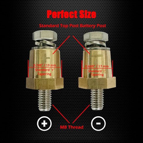 Ampper M8 Thread Male Brass Battery Charging Post Terminals, M8 Battery Post Adapter (+/-) with Top Bolts for Extension, Pack of 4 in Saudi Arabia