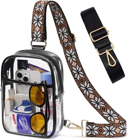 QOECI Clear Bag for Stadium Events Clear Sling Bag Backpack Clear Fanny Pack Stadium Approved Clear Crossbody Purses Transparent Chest Bag for Women Men with 2 Adjustable Removable Straps in Saudi Arabia