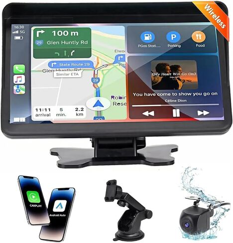 Portable Newest Wireless Apple CarPlay and Android Auto Screen for Car, 7" HD Touch Screen Car Stereo with Mirror Link, Bluetooth,AUX,FM Transmitter for All Vehicles in Saudi Arabia