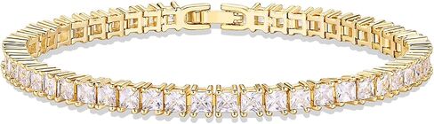 PAVOI 14K Gold Plated Cubic Zirconia Classic Tennis Bracelet | Gold Bracelets for Women | 4mm CZ, Size 6.5-7.5 Inch in Saudi Arabia