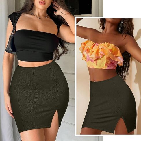 TQD Women's Mini Skirt with Slit High Waist Skirts for Women Trendy Summer Y2k Skirts Bodycon Mini Skirt Party Club in Kuwait