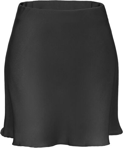 ALCEA ROSEA Women's Elegant Silky Satin Mini Skirt High Waist Ruffle Short Skirt Solid Mini Fishtail Skirts for Women 7805 in Saudi Arabia